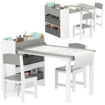 AIYAPLAY Mobilier pentru Copii 3-8 Ani cu 2 Scaune si Masa Gri si Alb | Aosom Romania imagine