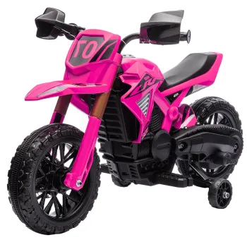 AIYAPLAY Moto cross electrica pentru copii 3-8 ani, baterie 6 V, 2 motoare, claxon si roti de antrenament, incarcare 30KG, roz | Aosom Romania imagine
