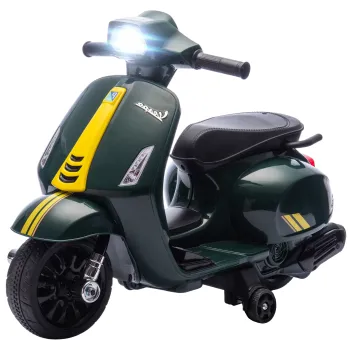 AIYAPLAY Motocicleta Electrica pentru Copii cu Licenta Vespa, Baterie Reincarcabila 6V, Roti Laterale si Lumini, Varsta 2-6 Ani, Verde Inchis | Aosom Romania imagine
