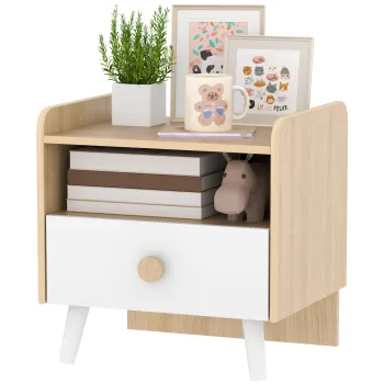 AIYAPLAY Noptiera cu Sertar pentru Copii 3-10 Ani, cu Design Minimalist pentru Dormitor, 40x32,5x40 cm, Lemn Natural | Aosom Romania imagine