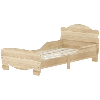 AIYAPLAY Pat copii 70x140 cm cu bariere de siguranta tematica de urs pentru baieti, fete, in varsta de 3 pana la 6 ani, lemn natural | Aosom Romania imagine