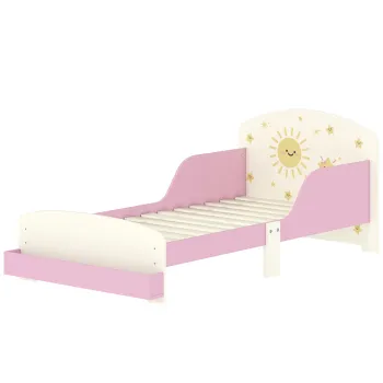 AIYAPLAY Pat copii mic, cadru cu design stele si spatiu de depozitare, roz | Aosom Romania imagine