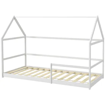 AIYAPLAY Pat Montessori pentru Copii in Forma de Casuta cu Bariere de Protectie Anti-Cadere, 196x97.5x135 cm, Alb | Aosom Romania imagine