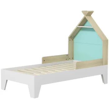 AIYAPLAY Pat pentru Copii cu Balustrade Anti-Cadere, Patut pentru Copii in Forma de Casuta, 144x74x110 cm, Verde | Aosom Romania imagine