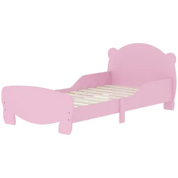 AIYAPLAY Patut pentru Copii cu Tablie si Capat in Forma de Ursulet si 2 Bare Laterale, Roz | Aosom Romania imagine