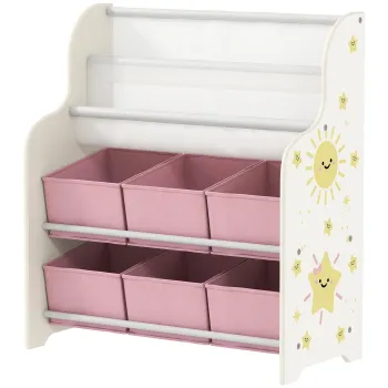 AIYAPLAY Raft pentru Jucarii cu 6 Sertare si Biblioteca cu 2 Nivele Roz | Aosom Romania imagine