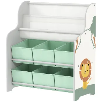 AIYAPLAY Raft Suport pentru Jucarii cu 6 Sertare si Biblioteca cu 2 Niveluri Verde | Aosom Romania imagine