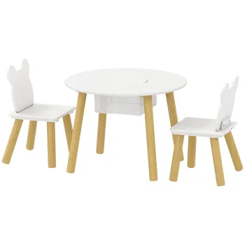 AIYAPLAY Set 1 masa rotunda, 2 scaune pentru copii, 3 piese, spatar in forma de urs, activitati, activitati creative, mese, 3-6 ani | Aosom Romania imagine