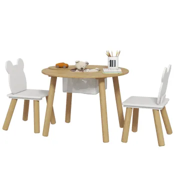 AIYAPLAY Set 1 masa rotunda, 2 scaune pentru copii din 3 piese, spatar in forma de urs, activitati, activitati creative, masa, 3-6 ani | Aosom Romania imagine