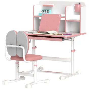 AIYAPLAY Set Birou pentru Copii 3-12 Ani Reglabil pe Inaltime si Blat Inclinabil la 45?, 80x55x107.5 cm, Culoare Roz | Aosom Romania imagine
