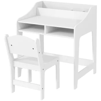 AIYAPLAY Set birou si scaun pentru copii 3-8 ani cu compartimente si rafturi deschise, alb | Aosom Romania imagine