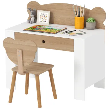 AIYAPLAY Set birou si scaun pentru copii 3-8 ani cu sertar, efect lemn natural | Aosom Romania imagine