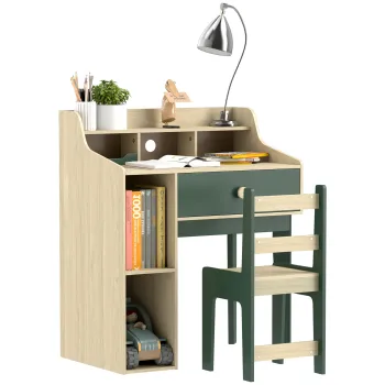 AIYAPLAY Set birou si scaun pentru copil cu rafturi de depozitare si sertar, mobilier pentru copii de la 3 la 10 ani, verde | Aosom Romania imagine