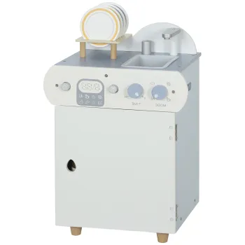 AIYAPLAY Set bucatarie cu chiuveta, masina de spalat vase din lemn pentru copii, 32 piese accesorii, MDF, pentru copii de la 3 ani, albastru deschis | Aosom Romania imagine