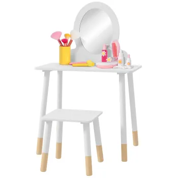 AIYAPLAY Set coafura pentru copii cu taburet, coafura 2 piese pentru copii de la 3 la 6 ani - alb | Aosom Romania imagine