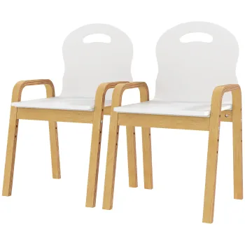 AIYAPLAY Set de 2 scaune pentru copii reglabile pe inaltime fotoliu din lemn masiv cu cotiere 39x34x61,5cm alb | Aosom Romania imagine