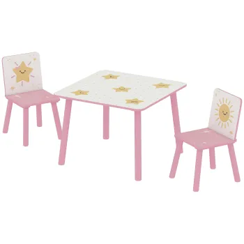 AIYAPLAY Set de 3 piese cu masa si scaune pentru copii, Masa cu 2 scaune pentru dormitor, gradinita, sala de jocuri, Roz | Aosom Romania imagine