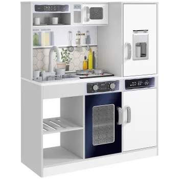 AIYAPLAY Set de bucatarie de joaca cu cratite din inox, Plita, Chiuveta cu sistem de apa, Functii de lumina si sunet, Alb | Aosom Romania imagine