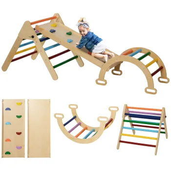 AIYAPLAY Set de Catarat 5 in 1 cu Triunghi Montessori, Arcada si Rampa cu Pietre, 178x64,5x63 cm, Multicolor | Aosom Romania imagine