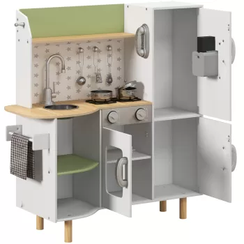 AIYAPLAY Set de Joaca de Bucatarie de Jucarie, cu Telefon, Aparat de Gheata, Aragaz, Chiuveta, Ustensile, pentru Copii de 3-6 ani, Alb | Aosom RO imagine