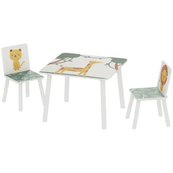 AIYAPLAY Set de Masa si Scaune pentru Copii, 3 Piese, Masa cu 2 Scaune pentru Dormitor, Gradinita, Sala de Jocuri, Verde | Aosom Romania imagine