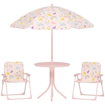 AIYAPLAY Set de Mobilier de Gradina din 4 Piese cu Masa, Scaune si Umbrela de Soare Reglabila, 50x?49,5 cm, Roz | Aosom Romania imagine
