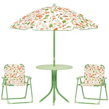 AIYAPLAY Set de Mobilier de Gradina din 4 Piese cu Masa, Scaune si Umbrela de Soare Reglabila, 50x?49,5 cm, Verde | Aosom Romania imagine