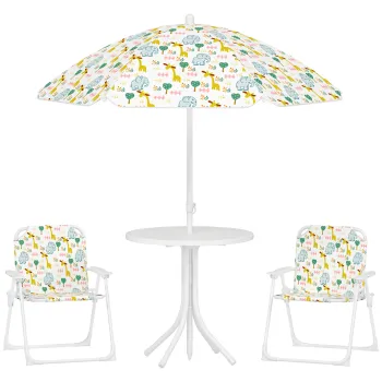 AIYAPLAY Set de Mobilier de Gradina din 4 Piese cu Masa, Scaune si Umbrela de Soare Reglabila, 50x?49,5 cm, Verde | Aosom Romania imagine