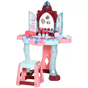 AIYAPLAY Set de oglinda si masa cu design printesa magica, jucarie muzicala, set de frumusete, pentru 3-6 ani, albastru roz | AOSOM RO imagine