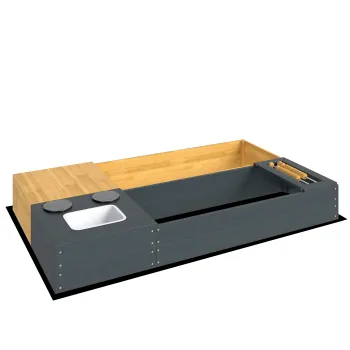 AIYAPLAY Set lada pentru nisip 2 piese 150x90 cm lemn lada de nisip cu banca spatiu depozitare plita chiuveta detasabila margele abac Galben | Aosom Romania imagine