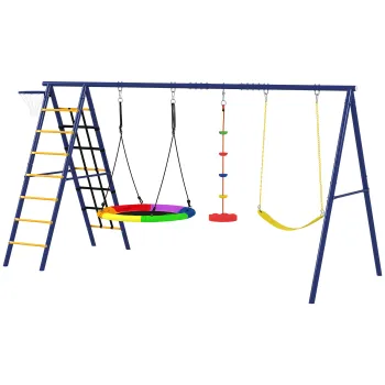 AIYAPLAY Set Leagan de Gradina 6 in 1 pentru Copii 3-8 Ani, 350x183x200 cm, Multicolor | Aosom Romania imagine