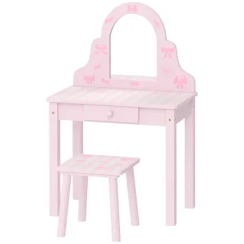 AIYAPLAY Set masa de machiaj 2-in-1 masa de coafat/birou cu taburet oglinda detasabila sertar pentru fete 3-6 ani Roz | Aosom Romania imagine