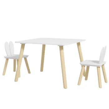 AIYAPLAY Set Masa si 2 Scaune pentru Copii 3-6 ani, Masa si Scaune cu Spatar in Forma de Urechi, 60x60x44 cm, Alb | Aosom Romania imagine