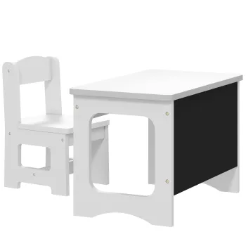 AIYAPLAY Set Masa si Scaun pentru Copii 3-6 Ani din Lemn cu Blat Reversibil, Colturi Rotunjite, Alb | Aosom Romania imagine
