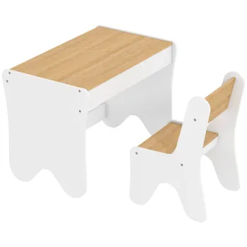 AIYAPLAY Set masa si scaun pentru copii, cu sertar, 3-8 ani, margini rotunjite, pentru camera copilului, living, gradinita, alb | Aosom Romania imagine
