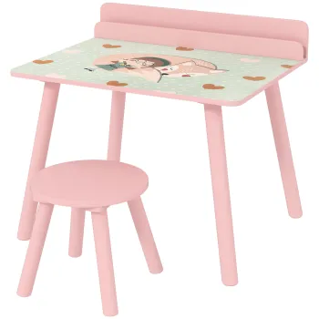 AIYAPLAY Set masa si scaun pentru copii, masa pentru copii cu scaun si suport pentru carti, modele ursulet, pentru copii 3-8 ani, roz | Aosom Romania imagine
