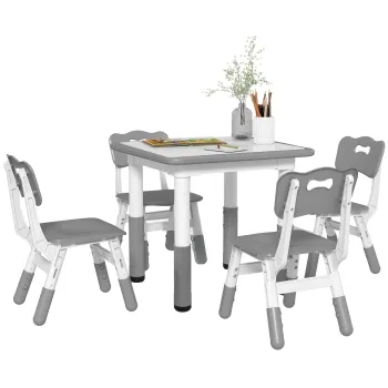 AIYAPLAY Set Masa si Scaune pentru copii 18-60 Luni cu Inaltime Reglabila si Tabla de Scris, 60x60x46-58 cm, Gri | Aosom Romania imagine