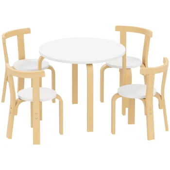 AIYAPLAY Set Masa si Scaune pentru Copii 3-8 Ani 5 piese cu Margini Rotunjite din Lemn Alb | Aosom Romania imagine