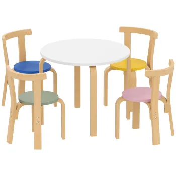AIYAPLAY Set Masa si Scaune pentru Copii 3-8 Ani, 5 Piese cu Margini Rotunjite din Lemn Multicolor | Aosom Romania imagine