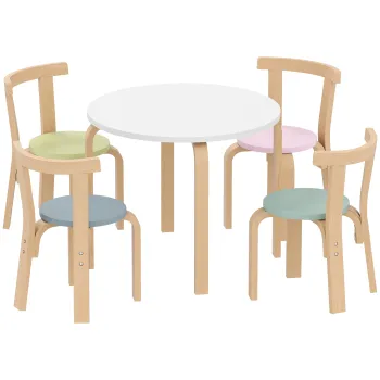 AIYAPLAY Set masa si scaune pentru copii, 5 piese, lemn masiv usor, multicolor | Aosom Romania imagine