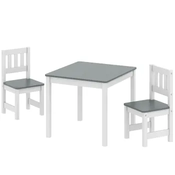 AIYAPLAY Set Masuta si Scaune pentru Copii 3-8 Ani din Lemn Gri si Alb | Aosom Romania imagine
