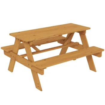 AIYAPLAY Set mobilier de exterior pentru copii, masa de picnic pentru copii cu banci, structura din lemn masiv, lemn natural | Aosom Romania imagine