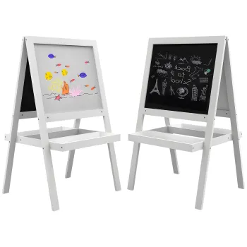AIYAPLAY Tablou eculet copii 2 in 1 fata ardezie magnetica si fata tablou negru cu creta alb | Aosom Romania imagine