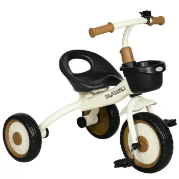AIYAPLAY Tricicleta pentru Copii de 2-5 ani, Tricicleta pentru Copii cu Scaun Reglabil, Cos, Clopotel, Alb | Aosom RO imagine
