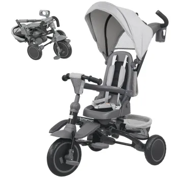 AIYAPLAY Triciclu bebelus evolutiv 6 in 1, triciclu copil pliabil cu manere pentru parinti reglabile, scaun pivotant 360?, gri | Aosom Romania imagine