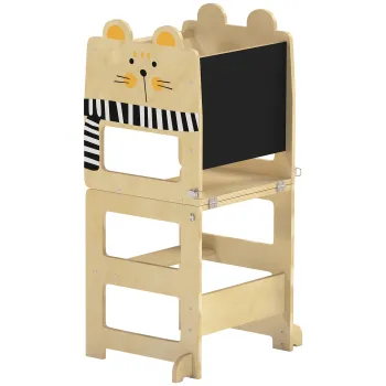 AIYAPLAY Turn de invatare 3-in-1 pliabil convertibil in birou si scaun cu tabla desene cu pisici Natural | Aosom Romania imagine