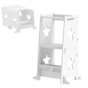 AIYAPLAY Turn de Invatare Convertibil in Set Masa si Scaune cu Bara de Siguranta, 60x44,5x86 cm, Alb | Aosom Romania imagine