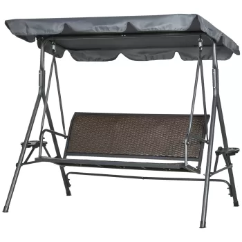 Balansoar cu 3 locuri Outsunny, Copertina ajustabila, Scaun din ratan, cadru de otel | Aosom RO imagine