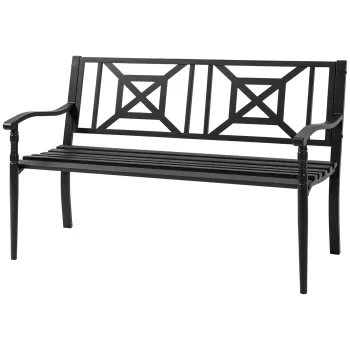Banca din otel de gradina HOMCM pentru exterior, 2 persoane, Negru | Aosom RO imagine