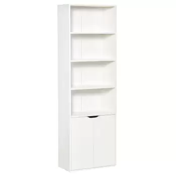 Biblioteca Moderna HOMCOM 4 Etajere cu Dulapior din Lemn cu 2 Usi, Mobilier Multifunctional pentru Sufragerie, Birou si Camera birou, 59x29x180cm, Alb imagine
